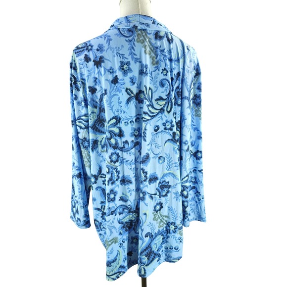 JM Collection Floral Paisley V-Neck Flowy Top Womens 3X Blue Coastal Tunic Boho - Picture 4 of 8